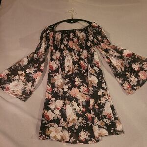 Floral Off-Shoulder Mini Dress with Bell Sleeves